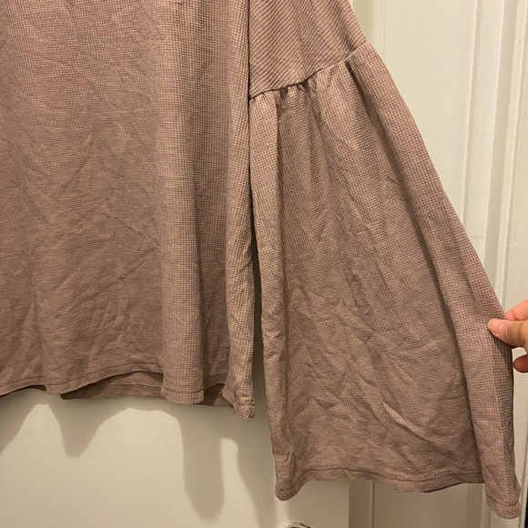COPY - CUTEE taupe waffle knit long bell sleeve top! - Picture 2 of 4